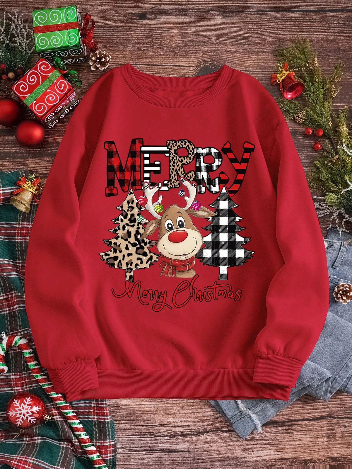 SHEIN LUNE Sudadera de forro polar con estampado de dibujos animados navideños