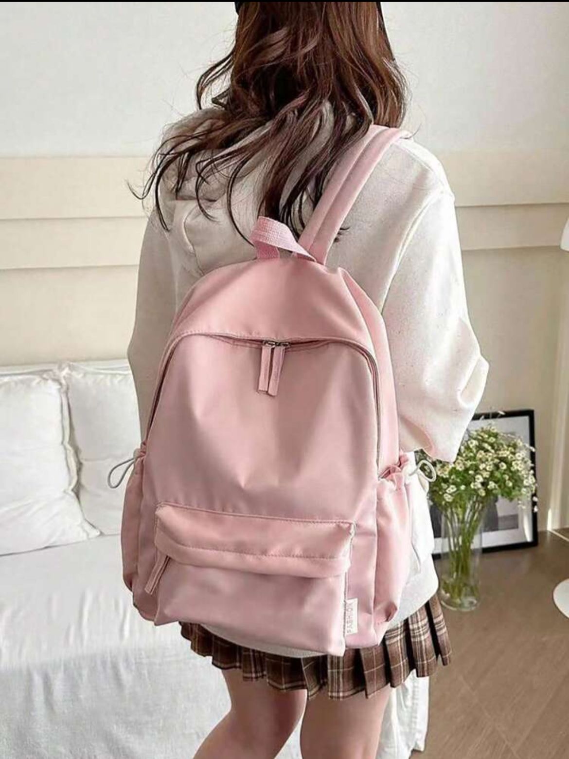 1 pieza Mochila con cierre de cremallera de estilo simple para niñas, mochila escolar de unicolor versátil y de moda, adecuada para uso diario, mochila para niños, mochila escolar, mochila, bolsa escolar, bolsa de jardín de infantes, perfecta para niñas,