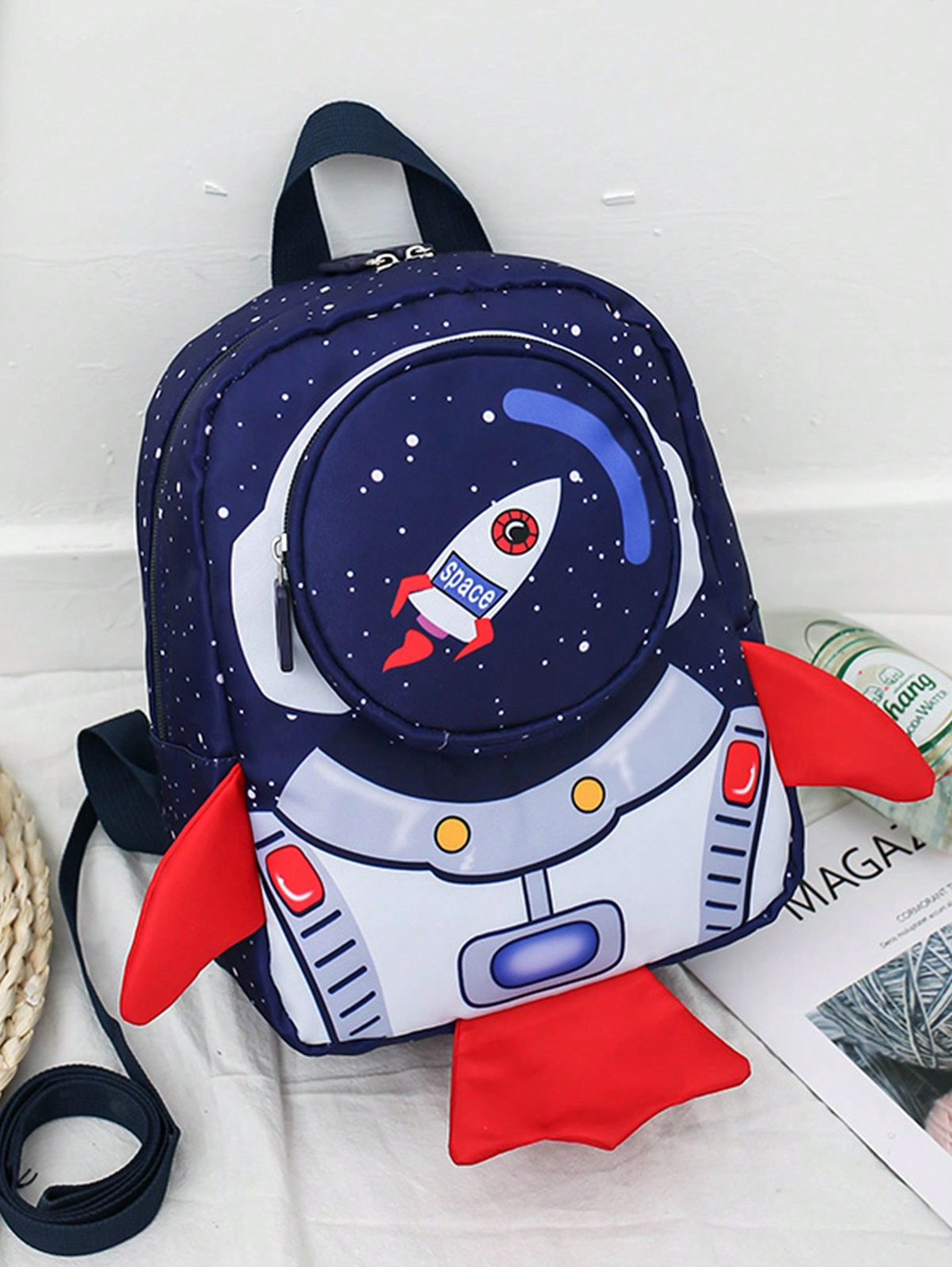 Mochila antidescuido con correa para niños pequeños, con tema de cohete espacial de dibujos animados