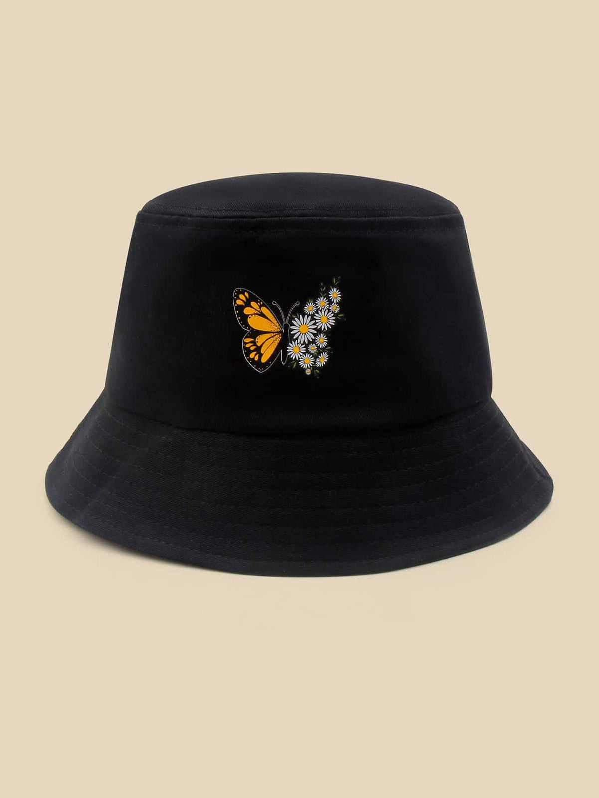 Sombrero Casual Con Impresión De Mariposas Y Flores En Forma De Cubo