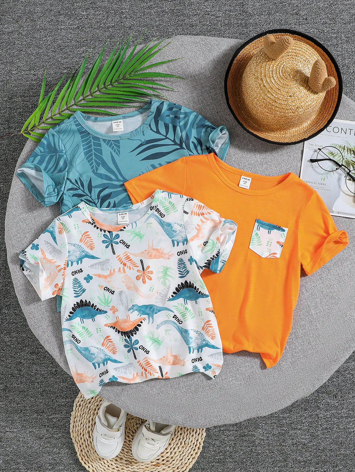 SHEIN Conjunto de 3 camisetas casuales y cómodas para niño, con cuello redondo