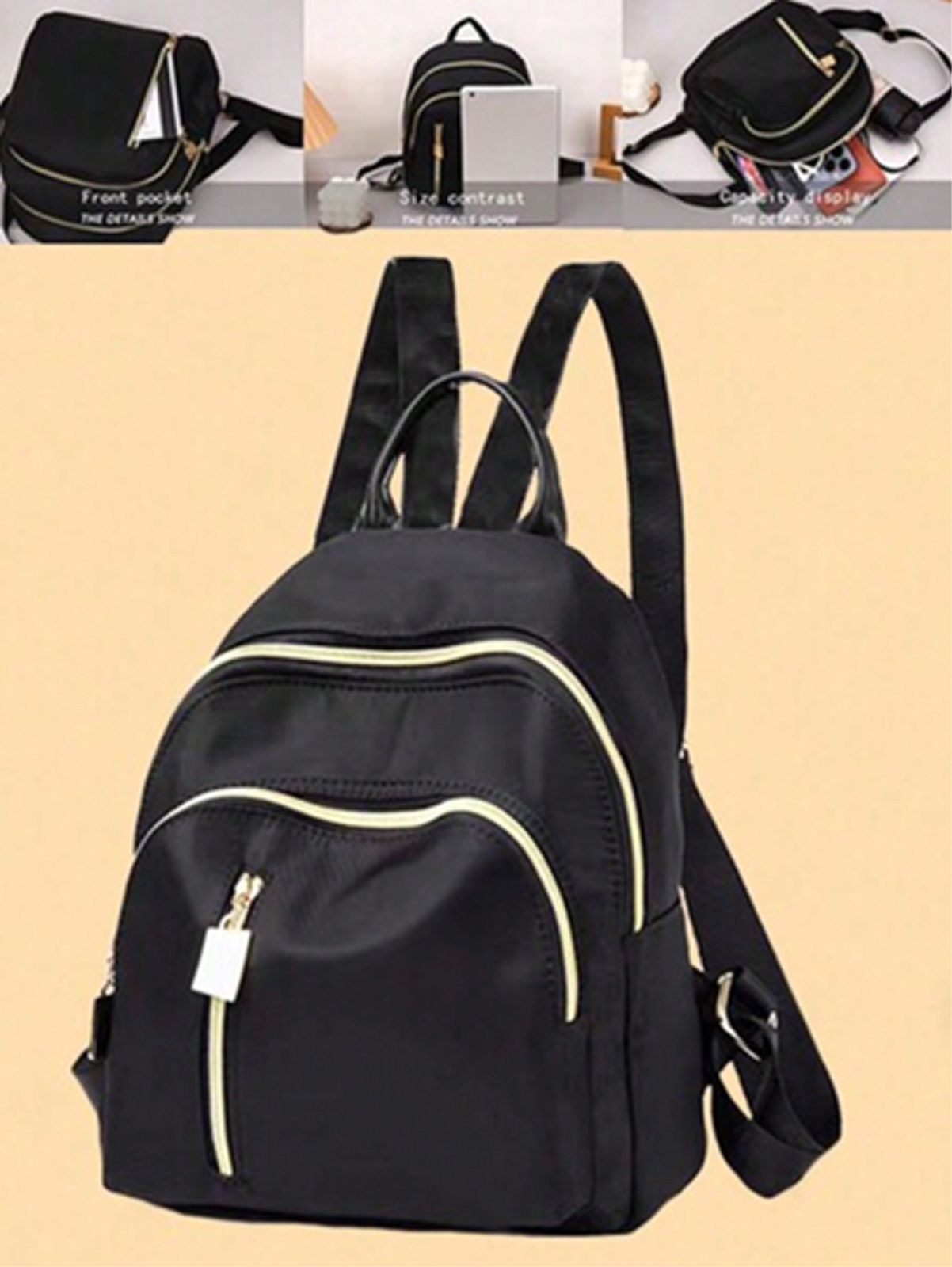 Mochila informal de estilo universitario para mujer de tela de nailon de unicolor