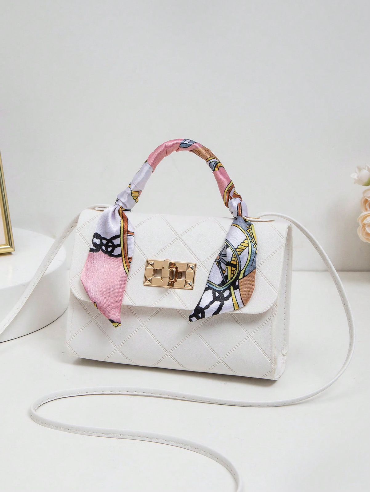 Bolso de mano, bolso de hombro, bolso cruzado de mujer de moda, bolso mini multifuncional y lindo con bufanda