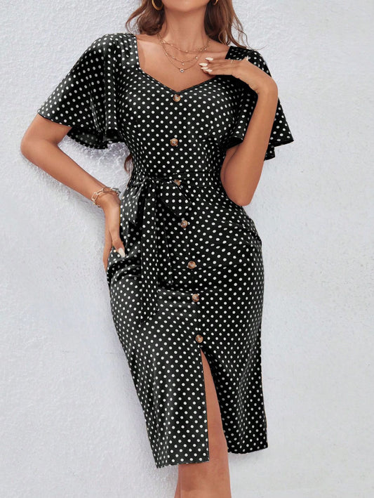 Midi Dress Negro con Puntitos Blancos