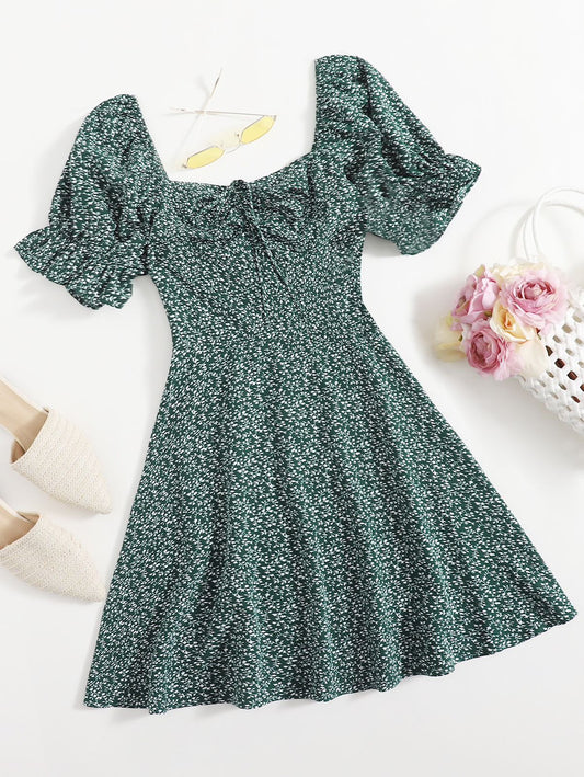 Midi Dress Verde y Florecitas Blancas