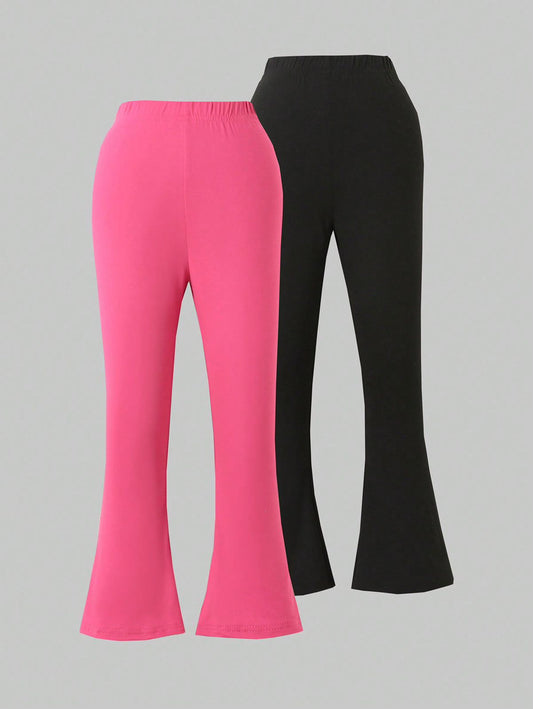 SHEIN Conjunto de 2 leggings de punto acampanados para niña joven, para primavera y otoño