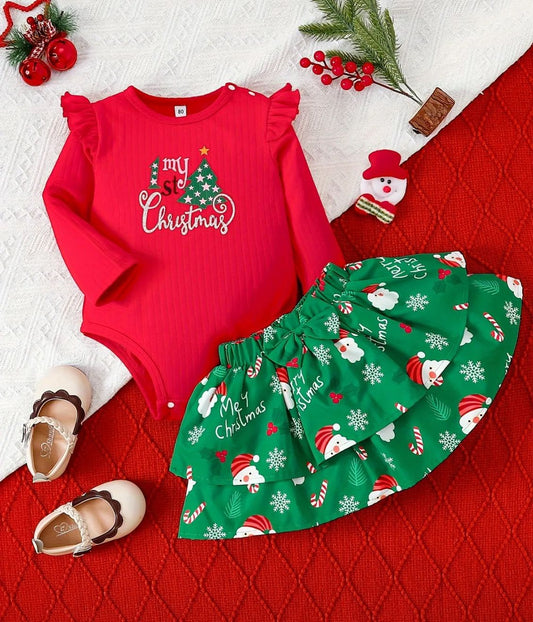 Ropa para bebés niñas, mameluco navideño de manga voladora, ropa de escalada, estilo europeo y americano, mangas largas, conjunto de body triangular con diadema para bebés y niños pequeños, para exteriores.