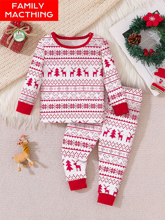 Conjunto de pijama de Navidad para niña bebé, ropa de dormir con estampado de reno, top de manga larga y pantalones, pijamas familiares cómodos y cálidos de calidad para fiestas navideñas y fotos, otoño e invierno