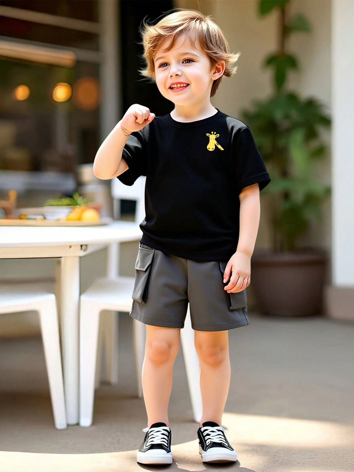 Conjunto de pantalón corto de cargo y camiseta de manga corta para niños, apropiado para el verano