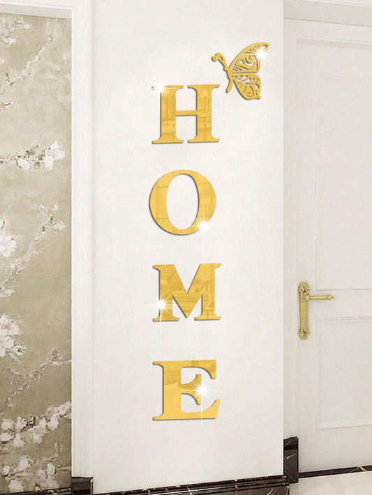 5 piezas Adhesivos de pared de espejo acrílico 3D con lema del hogar para decoración de entrada, pasillo y sala de estar